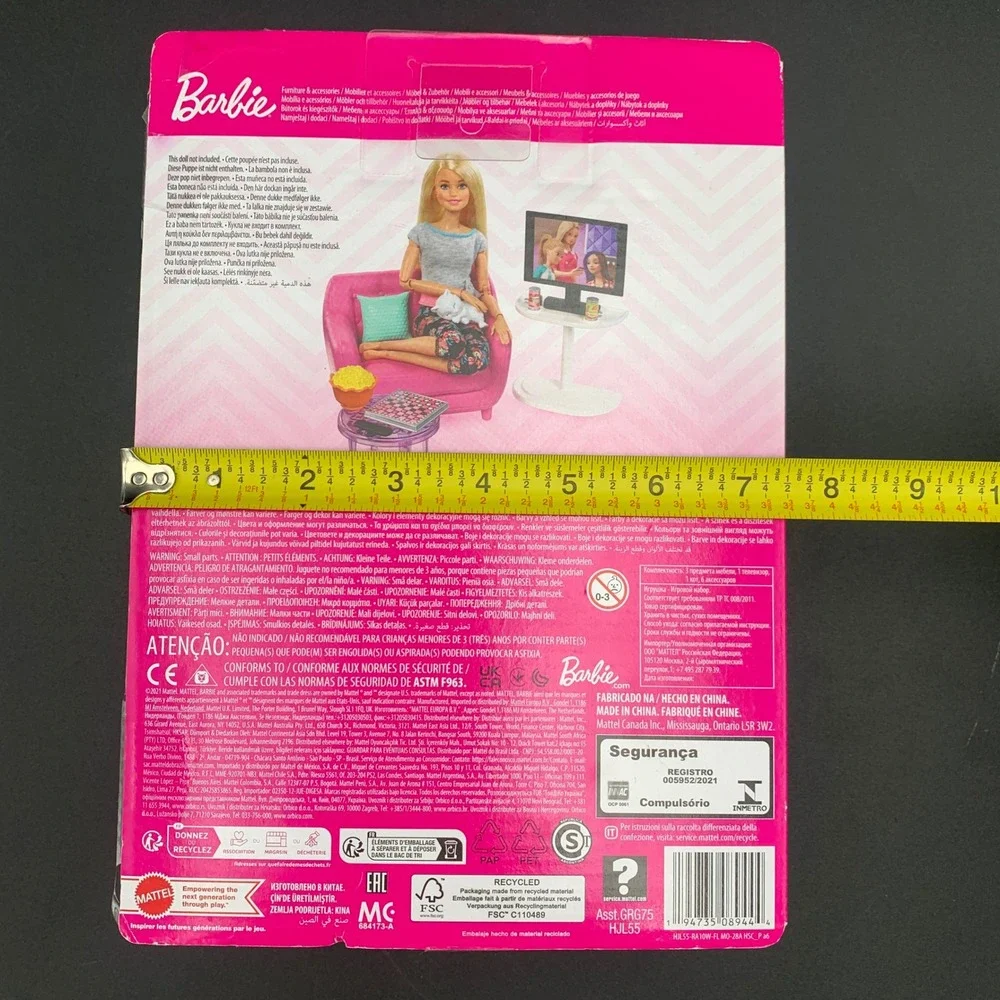 Barbie Doll Furniture Pink Sofa Living Room Playset HJL55 Mattel New